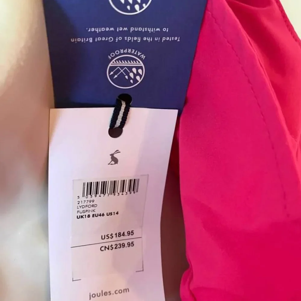 Joules Fuchsia Dewberry Color Block Rain Jacket- NWT- SZ 6- 14 - Picture 7 of 7
